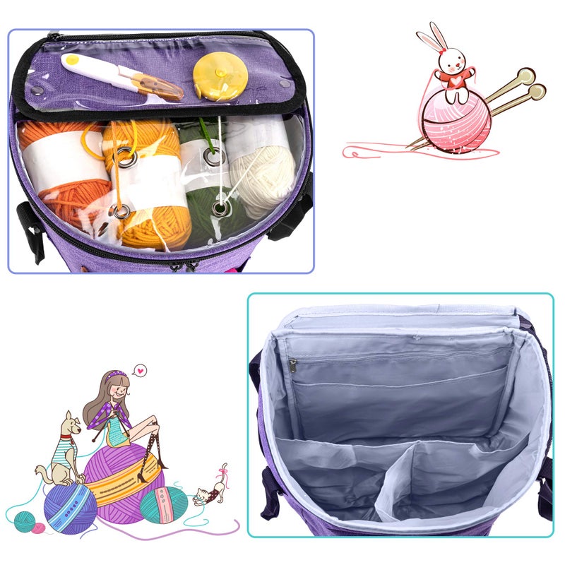 Teamoy Crochet Bags for Women, Yarn Storage Organizer, Knitting Project Bag for Knitting Needles and Hooks, Purple - Image 3